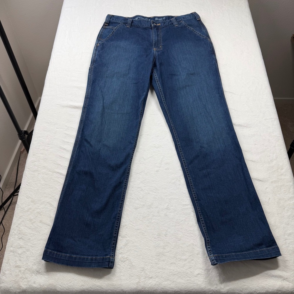 Carhartt Rugged Flex Work Jeans Mens 34x32 Blue Excellent Relaxed Straight Leg